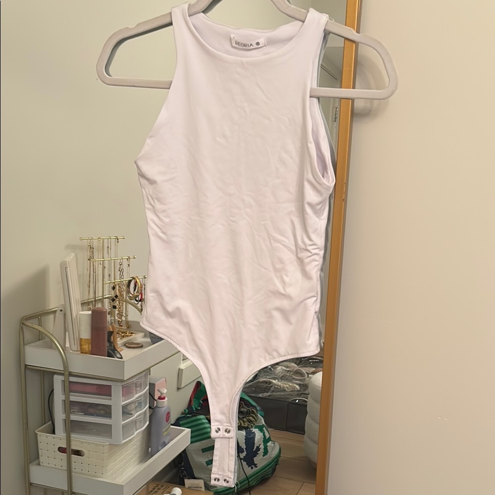 Bershka White Sleeveless Bodysuit Top